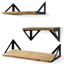 Wall Mounted Floating Shelf Wall Mounted Country Style Wooden Wall Frame 3-Piece Triangular Iron Frame