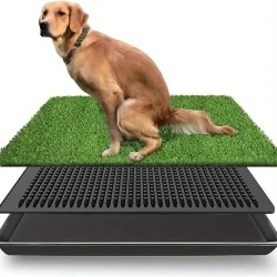 Leak-Proof Washable Dog Potty Tray with 3-Layer System - Indoor/ Outdoor Puppy Training Pad, Durable Plastic Litter Box (Includes 20X16 Inch Grass Mat) - Washable Dog Pee Pad Tray