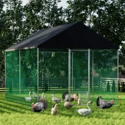 Metal Chicken Coop: Outdoor Large Metal Poultry Cage With UV & Waterproof Full Cover, Walking Enclosure For Outside Backyard, Farm Yard For Hen House, Duck Coop, Rabbit Dog Run