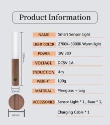 Auto LED USB Magnetic Wood Wireless Night Light