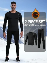 Men's Thermal Compression Wear: Warm Fleece, High Stretch, Ideal for Winter Sports & Outdoor Activities