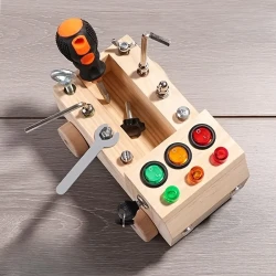 Wooden LED Switch Busy Board with Screwdriver Tool - Early Learning Toy for Youngsters, Hands-On Educational & Relax Activity