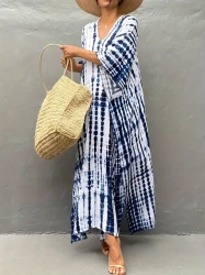 Bohemian Tie-Dye Print Kaftan Beach Cover Up Dress, Loose Women's Swimwear Robe, Casual Summer Style