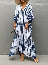 Bohemian Tie-Dye Print Kaftan Beach Cover Up Dress, Loose Women's Swimwear Robe, Casual Summer Style