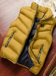 Warm Winter Vest, Men's Casual Zipper Pockets Stand Collar Zip Up Vest For Fall Winter