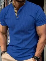 Vibrant Solid Color Mens Short Sleeve Sports Shirt - Relaxed Fit with Partial Button-Down Front and Comfortable Short Sleeves - Perfect for Outdoor Activities and Casual Wear