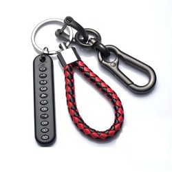 DIY Mobile Number Plate Keychain – Punk Woven Leather Anti-Lost Car Keychain for Men