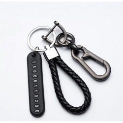 DIY Mobile Number Plate Keychain – Punk Woven Leather Anti-Lost Car Keychain for Men