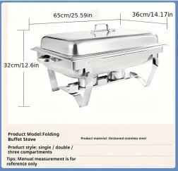 Aluminum Chafing Dish Set - Stainless Steel Rectangular Buffet Stove for Catering, Banquet, Restaurant, Party Food Warmer - Foldable Frame, Commercial Grade, Dual Tray, Lid Included - No Power Needed