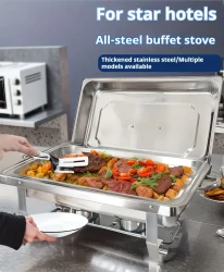 Aluminum Chafing Dish Set - Stainless Steel Rectangular Buffet Stove for Catering, Banquet, Restaurant, Party Food Warmer - Foldable Frame, Commercial Grade, Dual Tray, Lid Included - No Power Needed