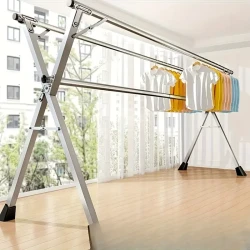 Adjustable Metal Valet & Suit Stand, Freestanding Foldable Clothes Rack with 3 Extendable Rails - Multipurpose Drying and Garment Hanging