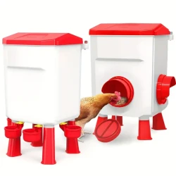 Gravity-Fed Chicken Feeder & Waterer Set - 8kg Capacity, No Waste Design with Legs for Coop Use, Auto-Fill Cups & Ports, Red