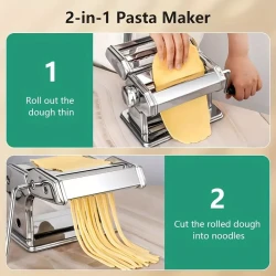 Pasta Machine, Manual Pasta Maker Noodle Roller Hand Press Machine Stainless Steel With 6 Adjustable Thickness Settings, 2 Noodle Cutter, Suit For Homemade Spaghetti, Pasta, Fettuccini, Lasagna Or Dumpling, Kitchen Utensils Kitchen Gadgets