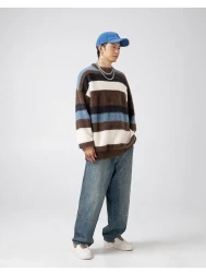 Striped Round Neck Sweater Japanese-style Retro Mink