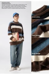 Striped Round Neck Sweater Japanese-style Retro Mink