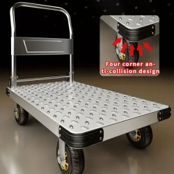 Silent Folding Hand Truck with Steering Wheels - Durable Steel Plate, Rubber Tires for Easy Maneuvering & Heavy-Duty Material Handling