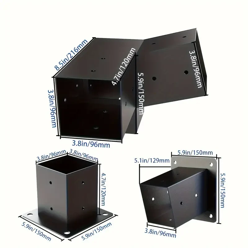 6pcs Black Powder-Coated Pergola Bracket Kit - 15° Slanted Roof, Wall Mount Design for Porch & Gazebo, Durable Metal Outdoor Furniture Hardware with Adjustable Louvered Roof
