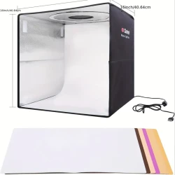 Photo Studio Light Box, 40.64cm x 40.64cm Photo Shooting Tent kit, 160pcs LED, 3 Color Temperatures Adjustable with CRI >90, 6 Photo Backdrops- Sided Color Backgrounds for Small Size Products