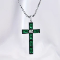 Luxury Birthstone Emerald Cross Pendant Necklace Jewelry Gift For Men And Women