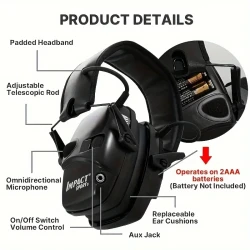 Tactical Electronic Earmuffs, Outdoor Sports Noise Protection Headphones, Impact Sound Amplification Hearing Guard, Battery Powered (Battery Not Included), Plastic Material, Wired Connection