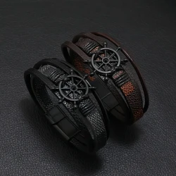 Hot Sale Retro Men's Fashion PU Alloy Magnetic Buckle Bracelet, Men's Bracelet Jewelry