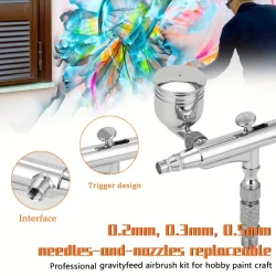 Professional Airbrush Set For Model Making Art Painting With G1/8 Adapter Wrentch 2 Fluid Cups 2Needles 2 Nozzles