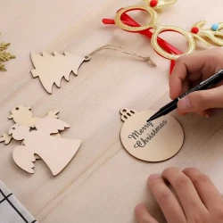 60pcs DIY Wooden Christmas Ornaments, Xmas Tree Hanging Wood DIY Art Crafts