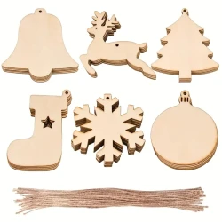 60pcs DIY Wooden Christmas Ornaments, Xmas Tree Hanging Wood DIY Art Crafts