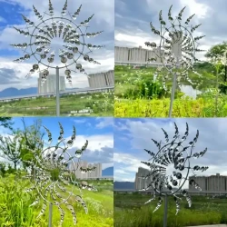 Iron Kinetic Wind Spinner with Reflective Gazing Balls - Dynamic Windmill for Garden, Lawn, Patio