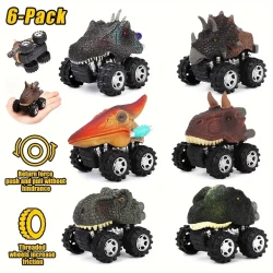 6 Pack Pull Back Dinosaur Toys Race Car Set