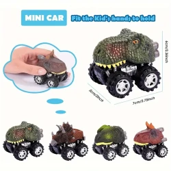 6 Pack Pull Back Dinosaur Toys Race Car Set