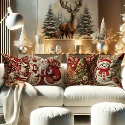 4pcs Festive Velvet Throw Pillow Covers, Christmas Santa, Reindeer, Snowman, and Tree Designs, Soft Comfortable Cushion Cases for Home Sofa and Bed Decor, Contemporary Style, Zippered Linen Fabric, Machine Washable