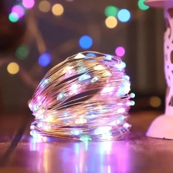 1pc USB Fairy String Lights, 20.12meter 200LED 10.06meter 100 LED 5.0meter 50LED Changing Sliver Wire Lights With 8 Lighting Modes Remote Control For Craft Bedroom Ceiling Christmas Decoration, Multicolor Copper Wire Light