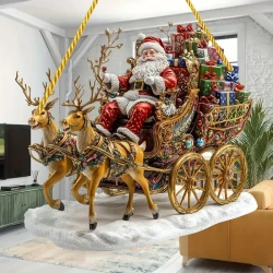 1pc Christmas Sleigh with Santa Claus Figurine - Bohemian Style, 19.81cm X 19.81cm, Acrylic, Multi-Purpose, No Text for Home, Coffee House, Bedroom Decor, Garden, Porch, And Home Decoration