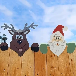 Santa Claus and Elk Fence Peeping Decoration