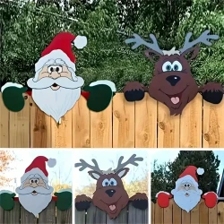 Santa Claus and Elk Fence Peeping Decoration