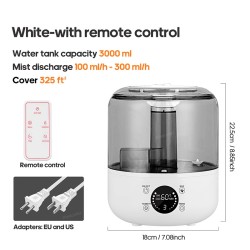 KINSCOTER 3L Air Humidifier – Large Capacity Aroma Diffuser with Remote Control & Timer