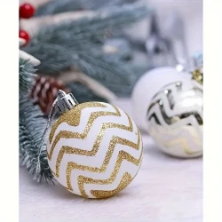 30-Pack Golden & White Shatterproof Christmas Decorations, 6.02cm Hand-Painted Festive Tree Ornaments & Wedding Decorations - Multi-Color Caps, Plastic, No Electricity, Featherless, for Christmas & New Year'S Day