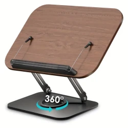 Adjustable Book Stand: 360° Rotating Base, Height & Angle Adjustable, Foldable & Portable