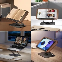 Adjustable Book Stand: 360° Rotating Base, Height & Angle Adjustable, Foldable & Portable