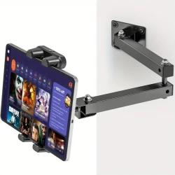 Aluminum Alloy Tablet Wall Mount Stand with 360° Rotating Adjustable Arm, Sturdy Metal Base, Clip Holder, Compatible with 11.94-34.29 cm Tablets & Smartphones