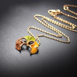 Gold Drop Glaze Ginkgo Leaf Elements Fresh Elegant Necklace