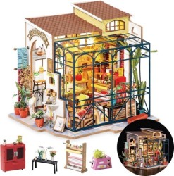 ROBOTIME Rolife DIY Miniature House Kit Emily's Flower Shop, Tiny House Kit For Adults To Build, Mini House Making Kit With Furniture, Halloween Christmas Decorations Gifts DG145