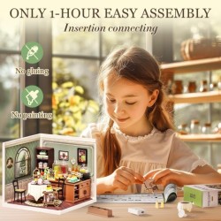 ROBOTIME DIY Miniature House Kit, Tea House Dollhouse Model Building Craft Kit With LED For Adults And Kids, Birthday Gift DW011