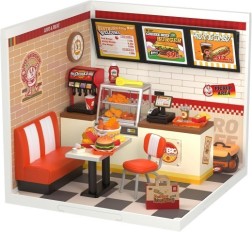 ROBOTIME DIY Miniature Dollhouse Kits Yum Burgers With LED Building Craft DW010