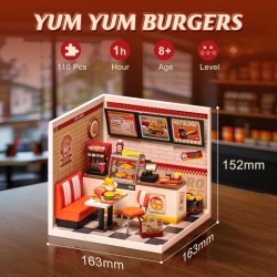 ROBOTIME DIY Miniature Dollhouse Kits Yum Burgers With LED Building Craft DW010