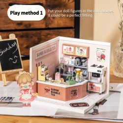 ROBOTIME DIY Miniature Dollhouse Kits Super Creator Double Joy Bubble Tea DW006