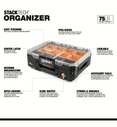 TOUGHBUILT StackTech Organizer - Multifunctional, Durable Toolbox with Auto-Locking System & 8 Deep Bins for Car Storage and Repair Parts