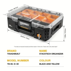 TOUGHBUILT StackTech Organizer - Multifunctional, Durable Toolbox with Auto-Locking System & 8 Deep Bins for Car Storage and Repair Parts