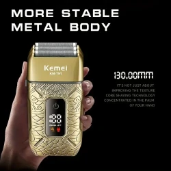 Kemei KM-T91 Reciprocating Electric Shaver with LCD Display, 3D Floating Blade, Stainless Steel Heads - USB Rechargeable, Waterless Cleaning